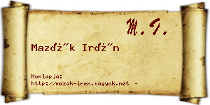 Mazák Irén névjegykártya