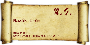 Mazák Irén névjegykártya